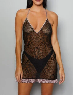 Nevaeh Cigarettes And Pantyhose Simone Slip Plunge With Ruffle Hem