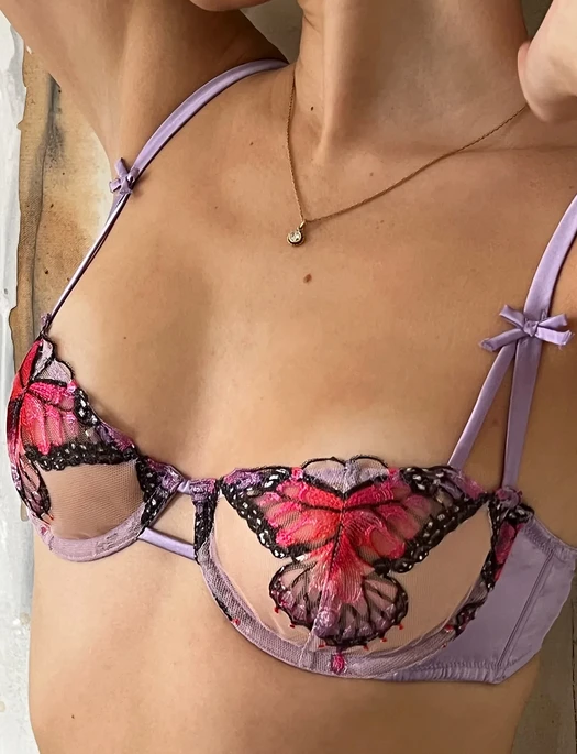 Fleur Du Mal Butterfly Embroidery Balconette Bra