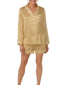 Bedhead Prize Geo Silk Long Sleeve Shorty PJ Set