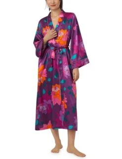 Bedhead X Trina Turk Evening Bloom Silk Long Banded Robe