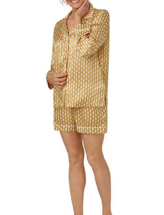 Bedhead Prize Geo Silk Long Sleeve Shorty PJ Set - Image 3