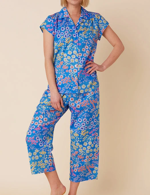 The Cat's Pajamas Cerulean Floral Luxe Pima Capri Pajama